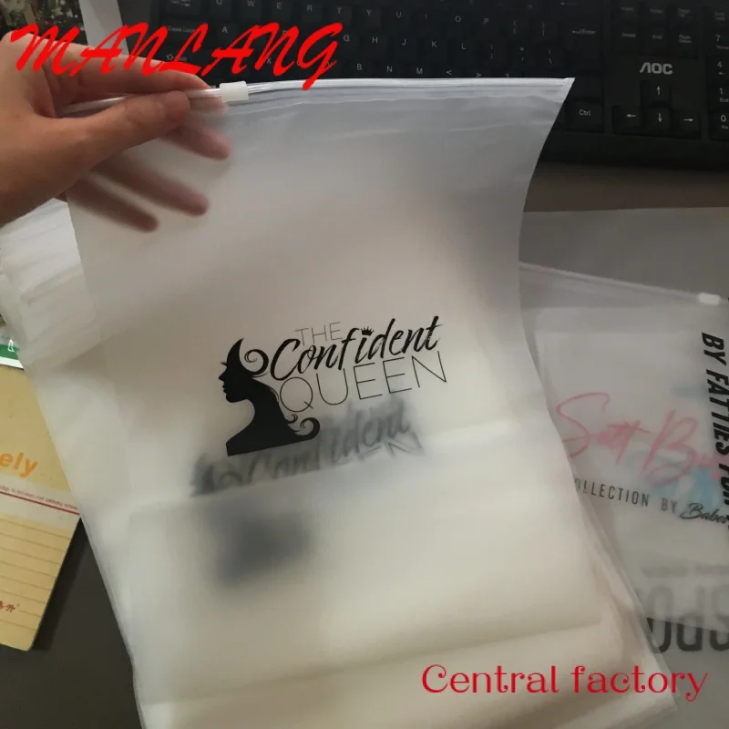 Custom  Custom own logo printed clothing garment clothes t shirt packing  zipper frosted plastic packaging bag