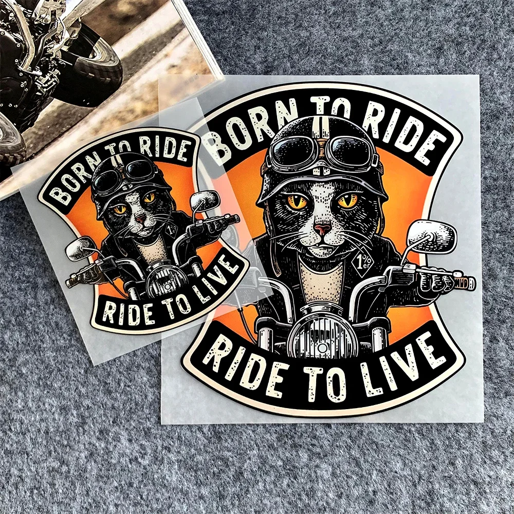 Vintage Cat Rider Reflective Motorcycle Stickers Decor Moto Locomotive Body Windshield Fuel Tank Helmet Retro Accessories Decal