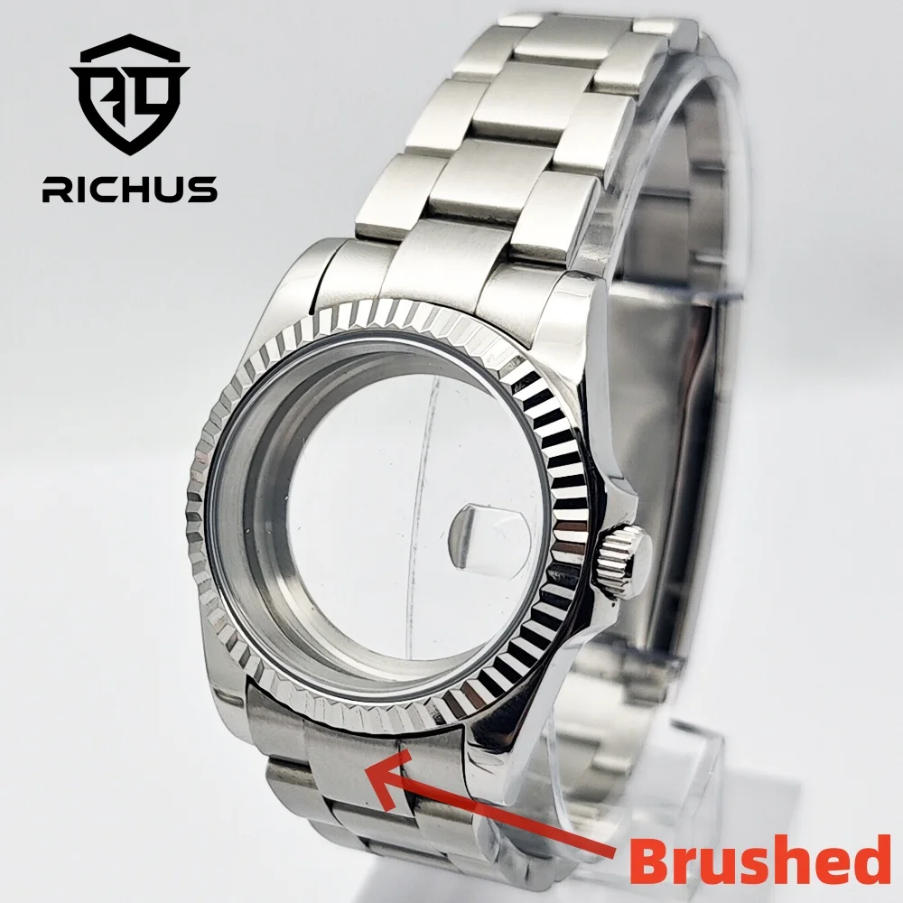 RICHUS NH35 Case 36mm 39mm Watch Case With Brushed Strap Sapphire Glass Fit NH34 NH35 NH36 ETA2824 PT5000 Movement