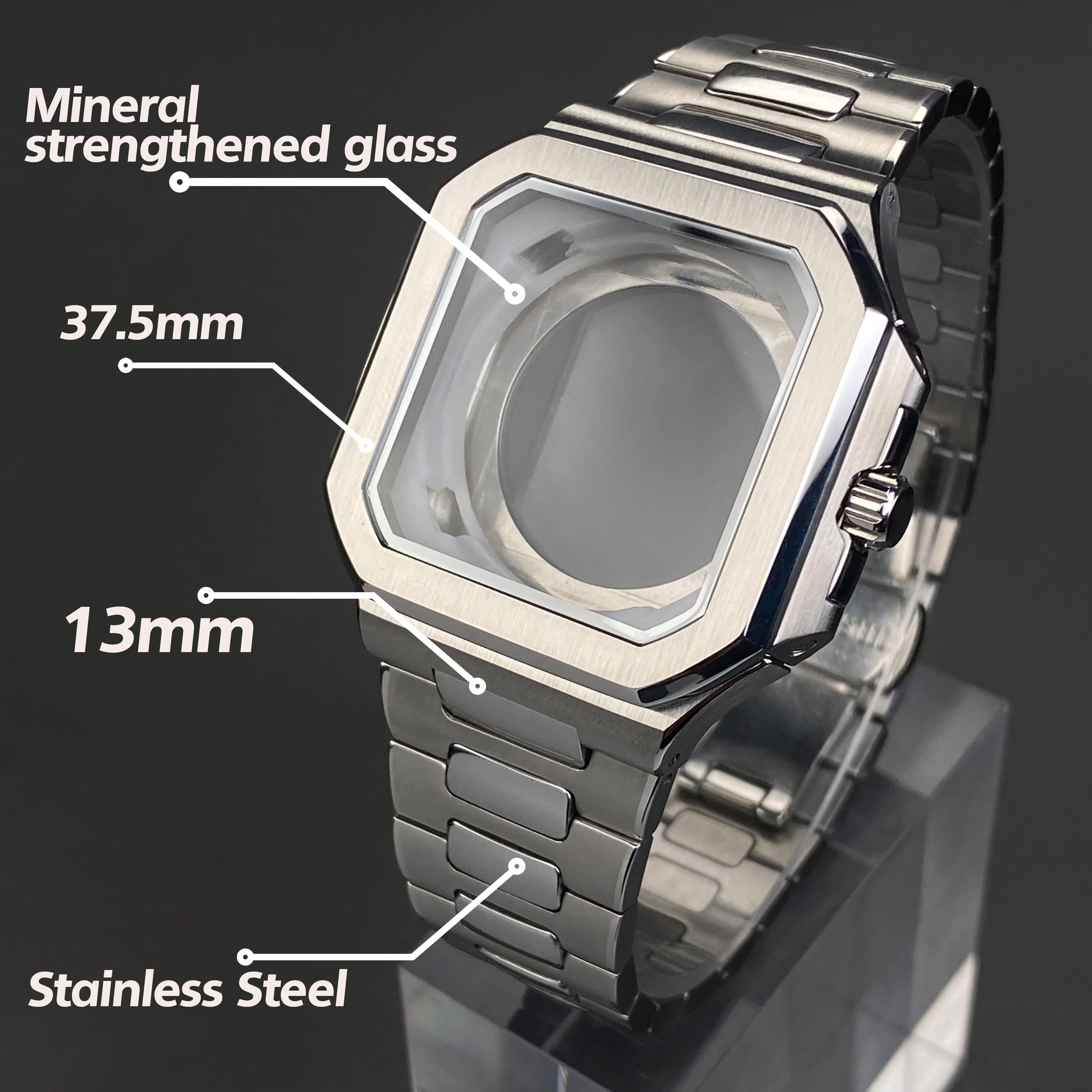 Accessori per cassa dell'orologio in nastro NH35 da 37,5 mm, quadrante da 29,5 mm, cinturino in acciaio inossidabile 361L per movimento Seiko PP CUBITUS NH35