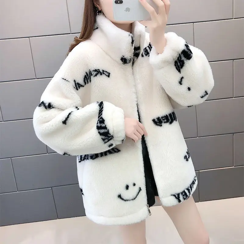 Women\'s Autumn Winter Turtleneck Solid Letter Pockets Printed Flocked Long Sleeve Zipper Cardigan Coats Fashion Casual Tops