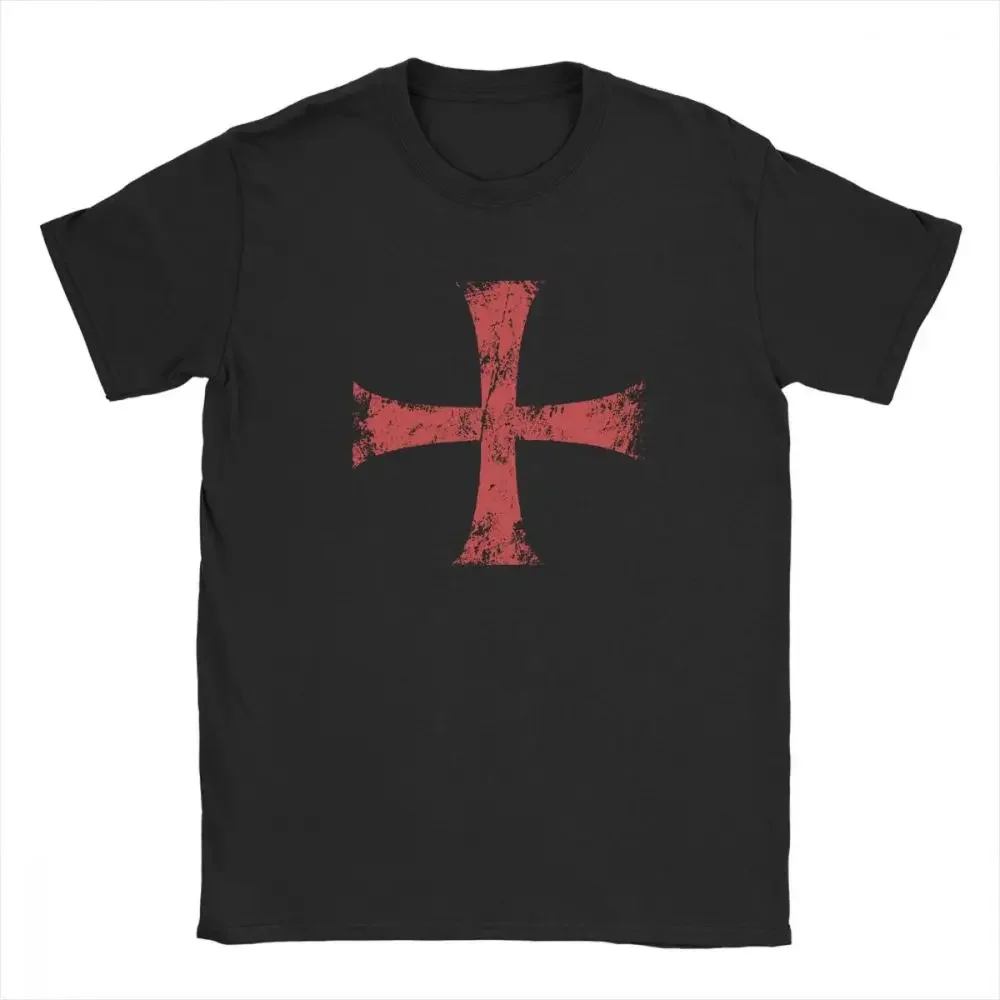 Men Tshirt Distressed Crusader Knights Templar Cross T Shirts Premium Cotton T-Shirt Crewneck Tee Short Sleeve Clothes Plus Size