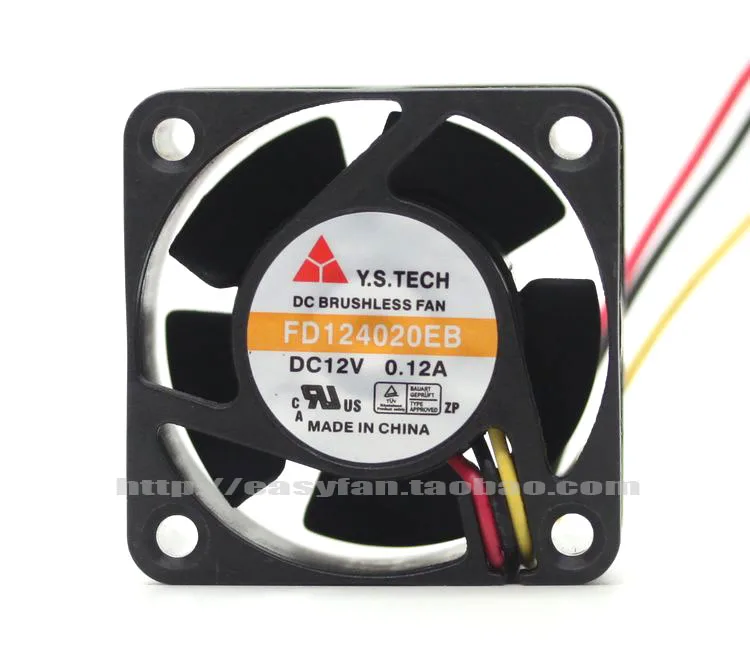 40 mm 4020-Lüfter für Y.S. Tech FD124020EB 40 x 40 x 20 mm, 12 V, 0,12 A, Doppelkugel, 8900 U/min, 10,5 CFM, leiser Lüfter