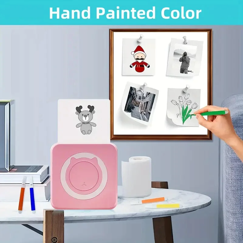 طابعة جيب صغيرة محمولة للصور/الصور ذات الطراز القديم/الإيصالات/الملاحظات/القوائم/الملصقات/المذكرات/رموز QR