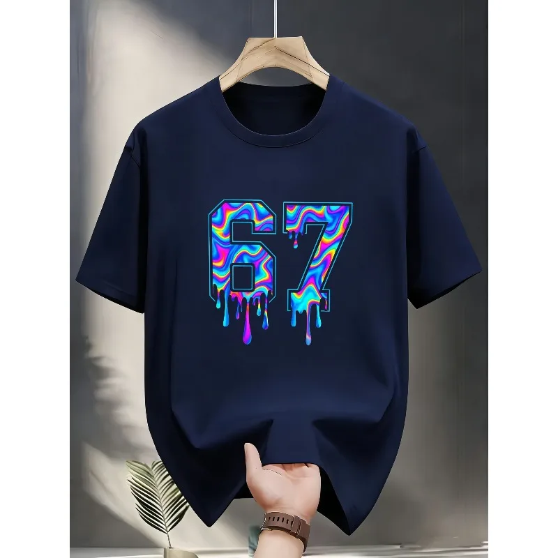 

Men's and women's number 67 graphic T-shirt, minimalist and fashionable summer, outdoor daily casual