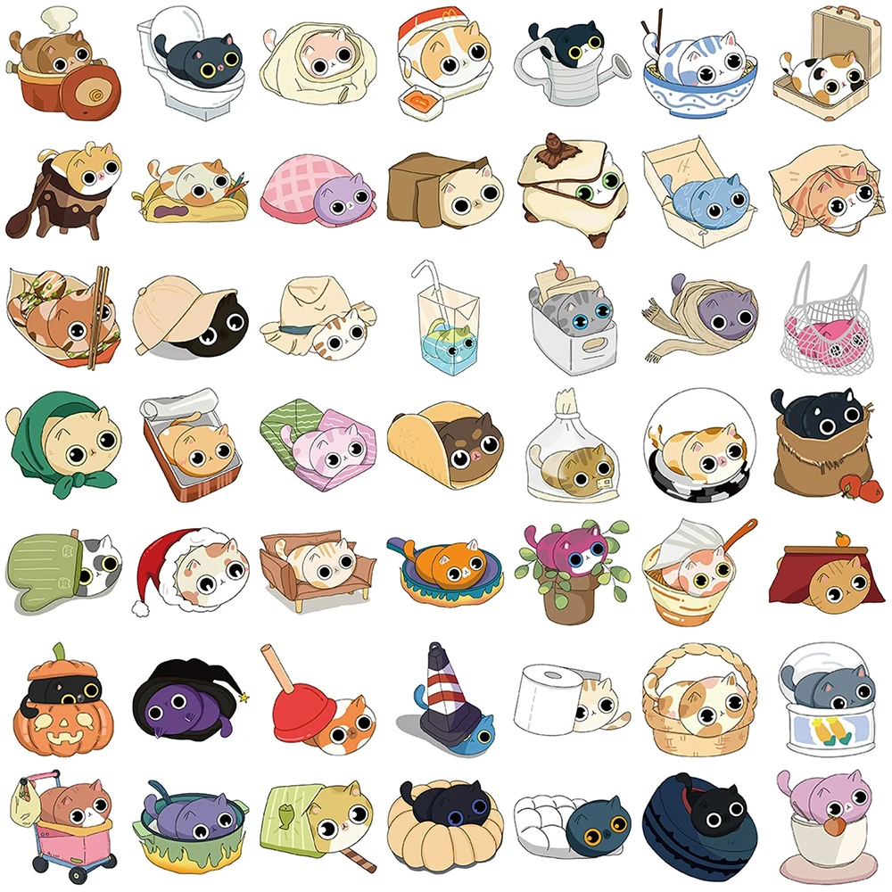 10/30/50 Stück lustige süße Katze Versteckspiel Aufkleber Cartoon Aufkleber DIY Notebook Handy Gepäck Gitarre Kawaii Aufkleber für Kinder Spielzeug