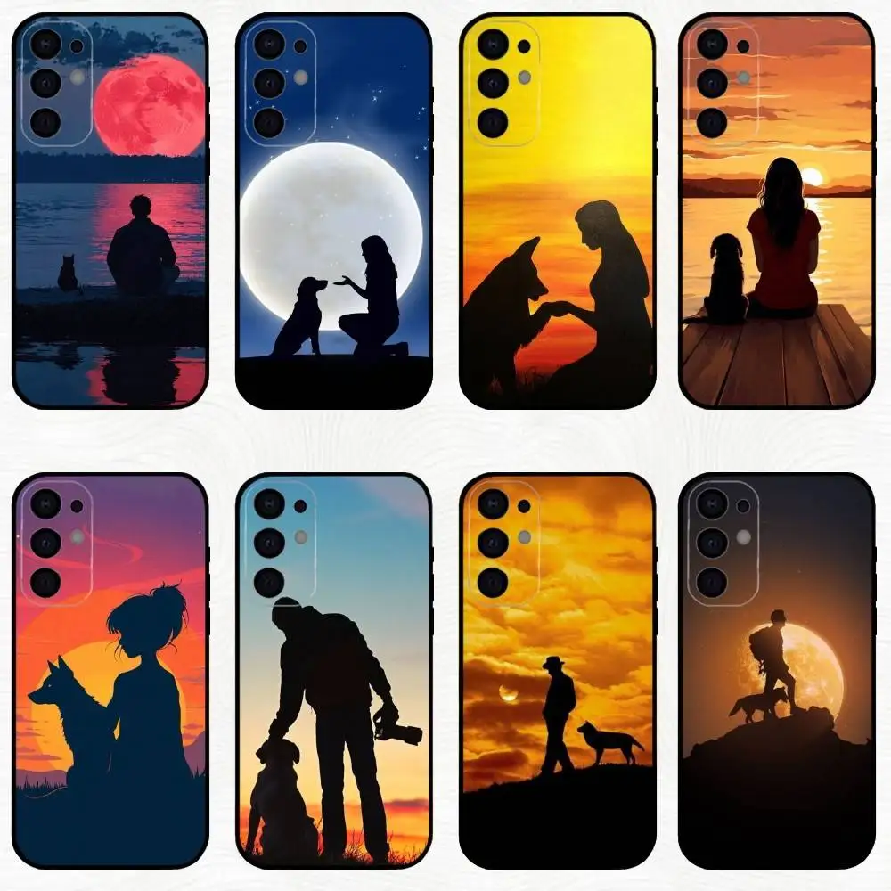 

Night Art Human And Dog Phone Case For Samsung S25,S24,S23,S22,S21,S20,Plus,Fe,Lite,Others Black Cover