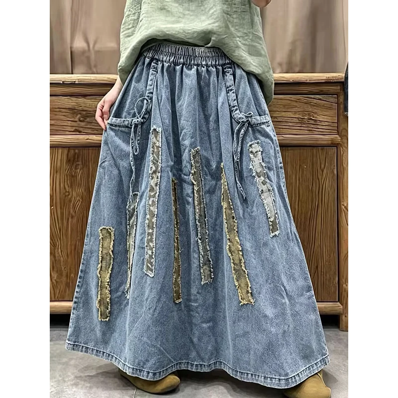 Masss Wasss Korean Design Vintage Embroidery Skirts Ladies Summer Classic Leisure Denim Clothes Womens Fashion Loose Streetwear