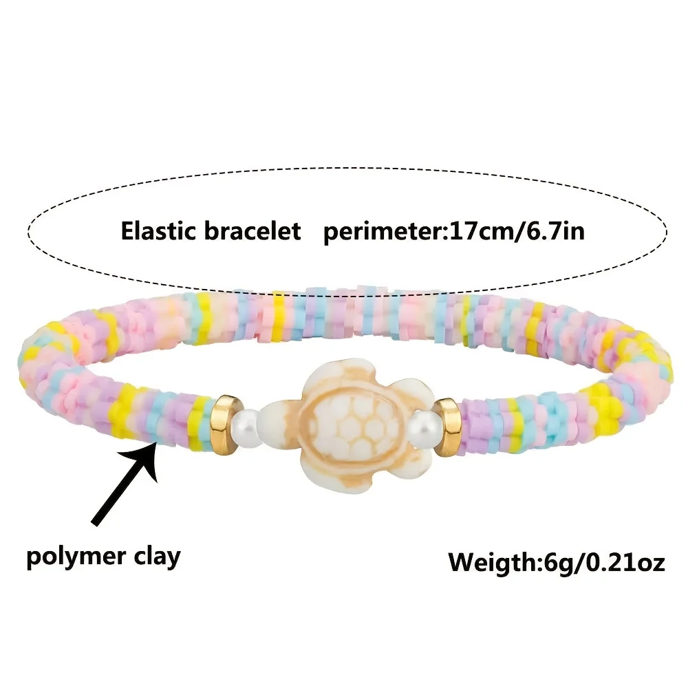 20pcs Boho Chic Handmade Polymer Clay Beaded Stretch Bracelets, Multi-Colored Sea Turtle Stackable Summer Beach Jewelry, Ideal Gift for Men And Women, Turtle Decor, Beach Accessories, Casual Wear, Bohemian Style, Handmade Bracelets, Beaded Jewelry