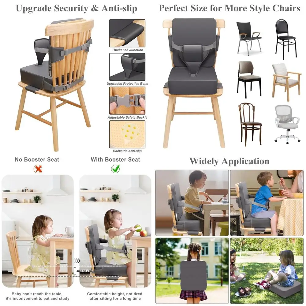 

Portable Non-Slip Toddler Booster Seat with Adjustable Straps and Waterproof Cushion