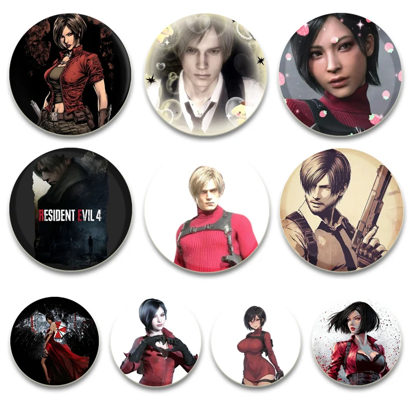 Evil Leon Kennedy Ada Wong Simple Button Pins,Snap in Design Brooches,Daily Stylish Ornament Badge,Ideal Gifts for Friends