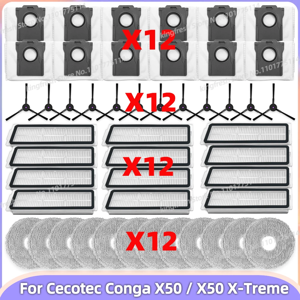 Compatible For ( Cecotec Conga X50 / X50 X-Treme ) Vacuum Parts Side Brush HEPA Filter Mop Cloth Dust Bag Accessories