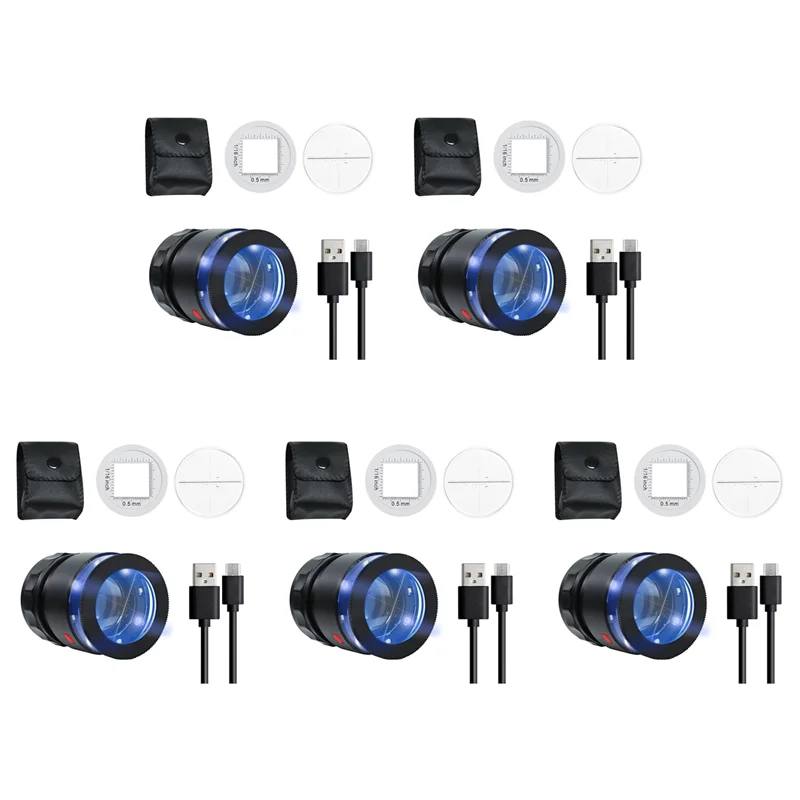 

Лупа CGS-5Pcs 10X, перезаряжаемая увеличительное стекло для ювелиров со светодиодной подсветкой и шкалой, регулируемая