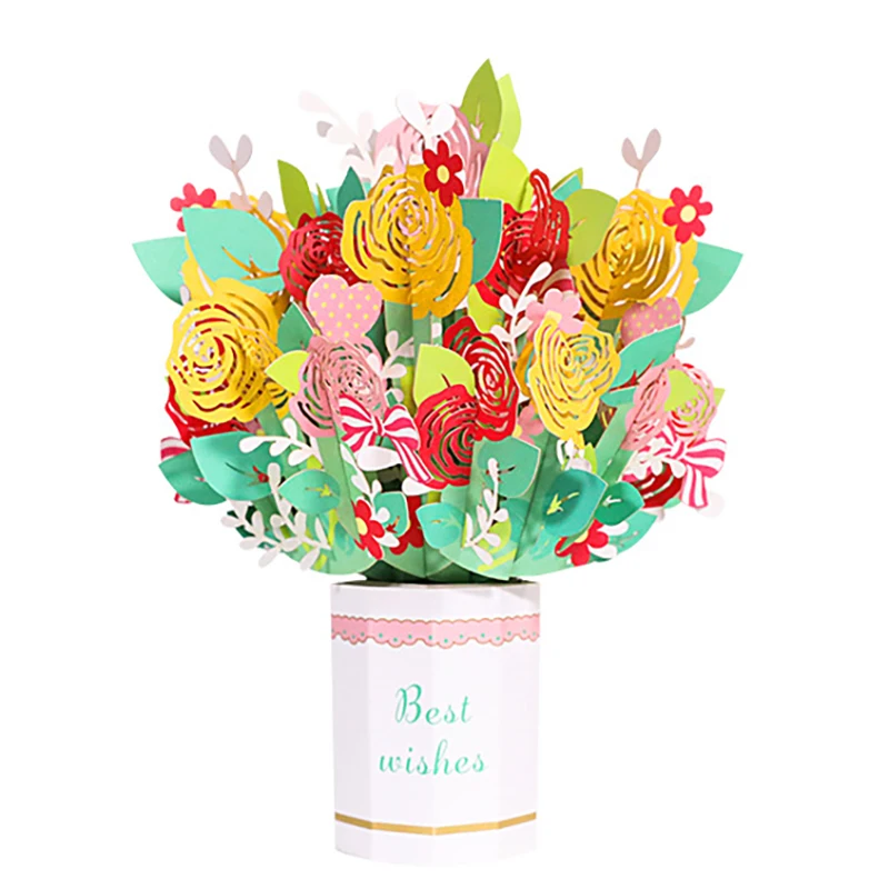 Handmade 3D Blessing Message Card, Creative Rose, Sakura, Adequado para Presentes para Todas as Ocasiões, Multicolor, Adequado