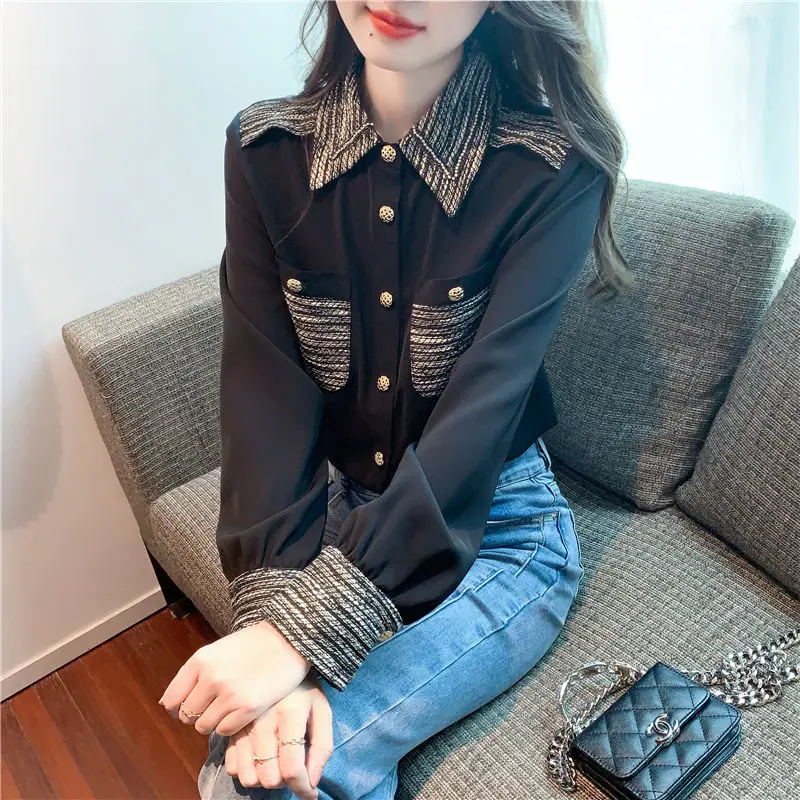 Spring Woman Clothes Long Sleeve Shirt Chiffon Blouse Trend Fashion Office Lady Simplicity Elegant Formal Pocket Buttons Korean