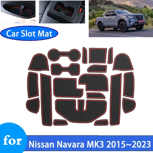 Para Nissan Navara Frontier NP300 D23 MK3 2015 ~ 2023 2021 taza de ranura de puerta estera de goma antideslizante Renault Alaska mercedes-benz clase X
