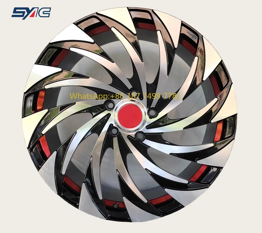 

PRIVATE CUSTOM Forging Wheels 21 Inch PCD5x130 Black Machined Face Inner Red Ring Polishing Multi Blade Wheel