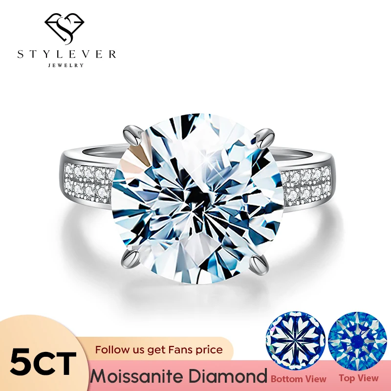 

Stylever Luxury Double Row Zircon 5CT Big Solitaire Moissanite Diamond Wedding Ring for Women Real 925 Sterling Silver Jewelry