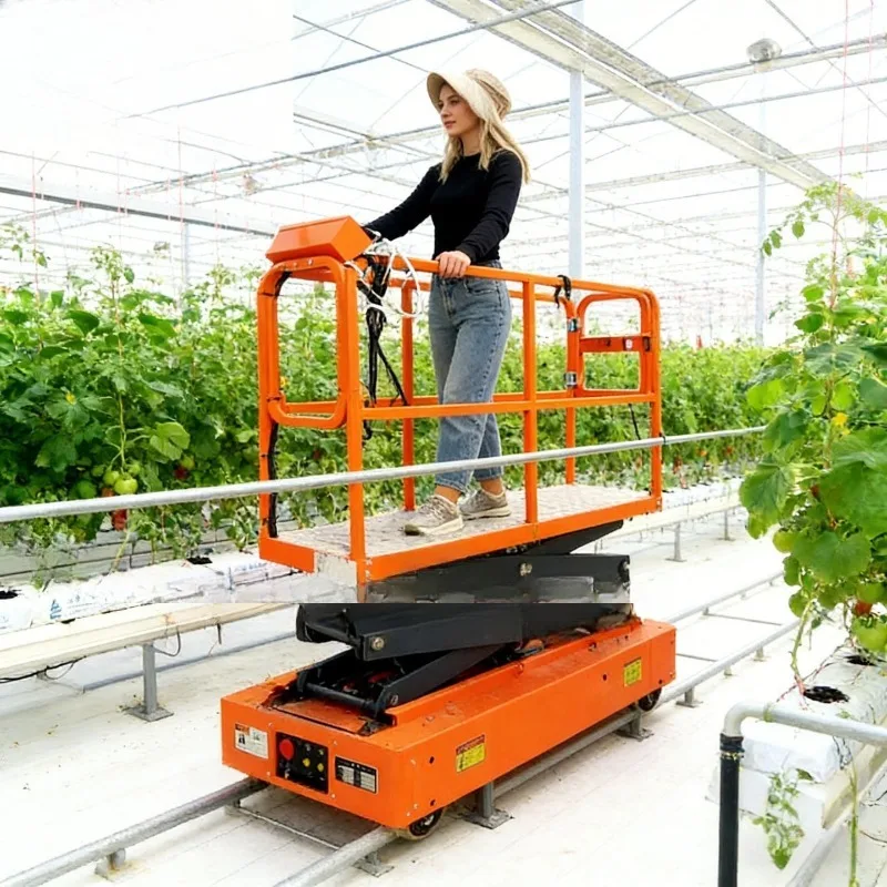 Greenhouse leaf beating car, picking car, scissor type automatic lifting platform, all self-propelled garden track picking car