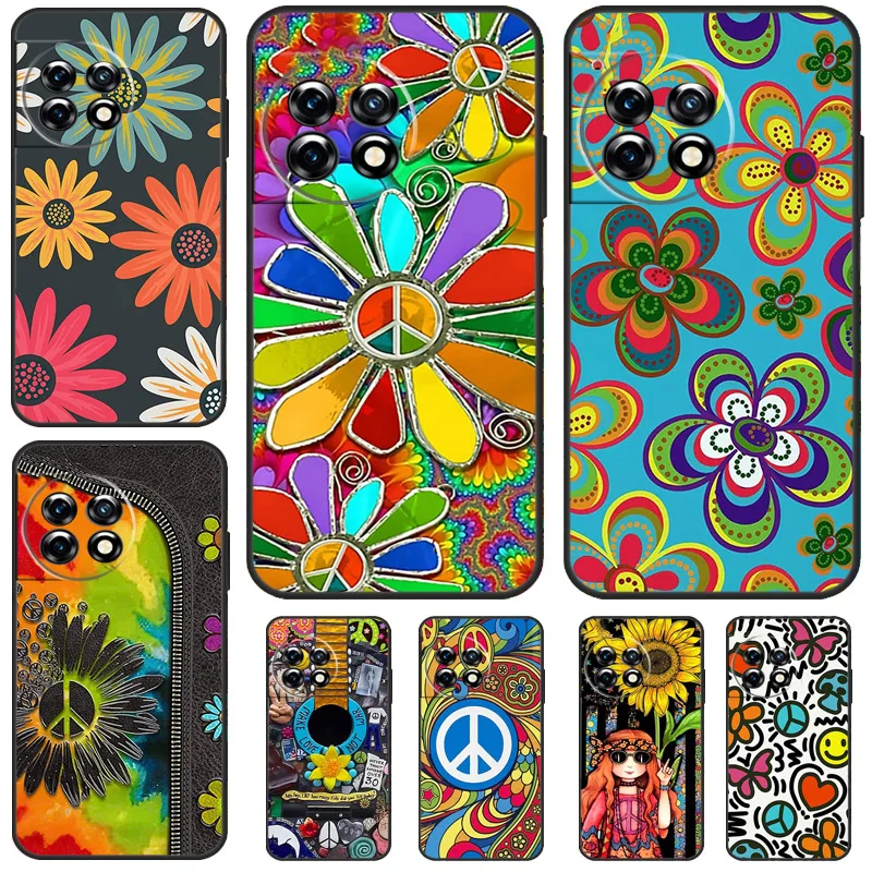 Hippie Daisy Tie-dye Flower Peace Case For OnePlus 12 12R 11 9 10 Pro 8T 9R 10T 10R OnePlus Nord N10 N20 2T CE 2 3 Lite Cover