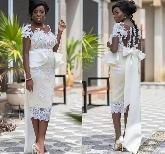 Robes mere de la mariee en dentelle grande taille col transparent manches courtes Appliques longueur the robe d invitees de mariage africaine AliExpress