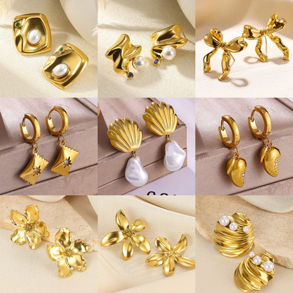 Klassische Edelstahl Geometrische Unregelmäßige Ohrringe Gold Farbe Imitation Perle Shell Blume Ohrringe Schmuck Kostenloser versand