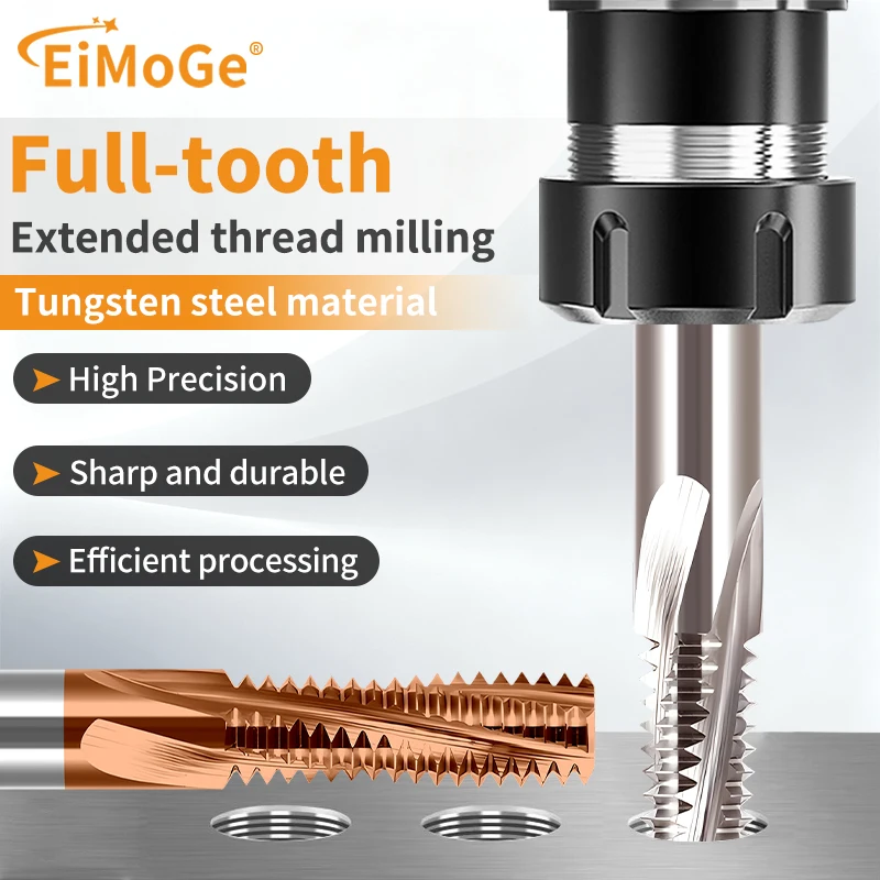 

EiMoGe Full Tooth Thread Milling Cutter CNC Machine Solid Carbide M3 M4 M5-M16X100L Taps