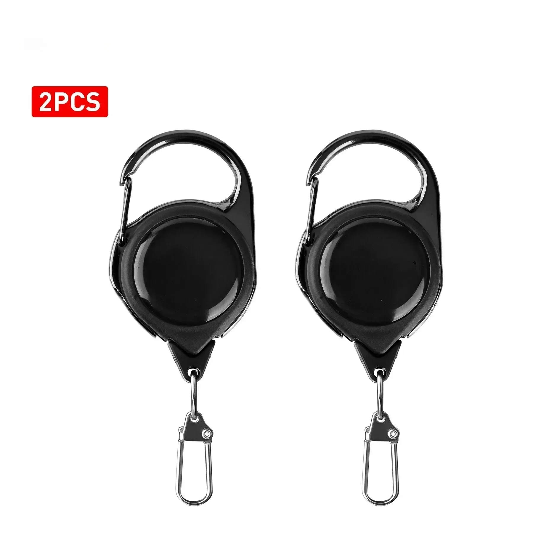 

2-Pack Retractable Hooks – Heavy Duty Steel Spring, Anti-Rust Quick Release Utility Hook & Keychain for Fishing/Camping (Black)