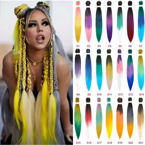 Yellow Pink Braiding Hair Synthetic Pre Stretched Easy Jumbo Braids Hair Extensions Yaki Texture Braids Hot Water Setting Hair