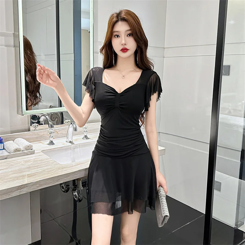 

#4959 Summer Sexy Dresses Party Night Club Dress A-line Mini Dress Women V-neck Mesh Short Dress Female V-neck Chest Wrapping