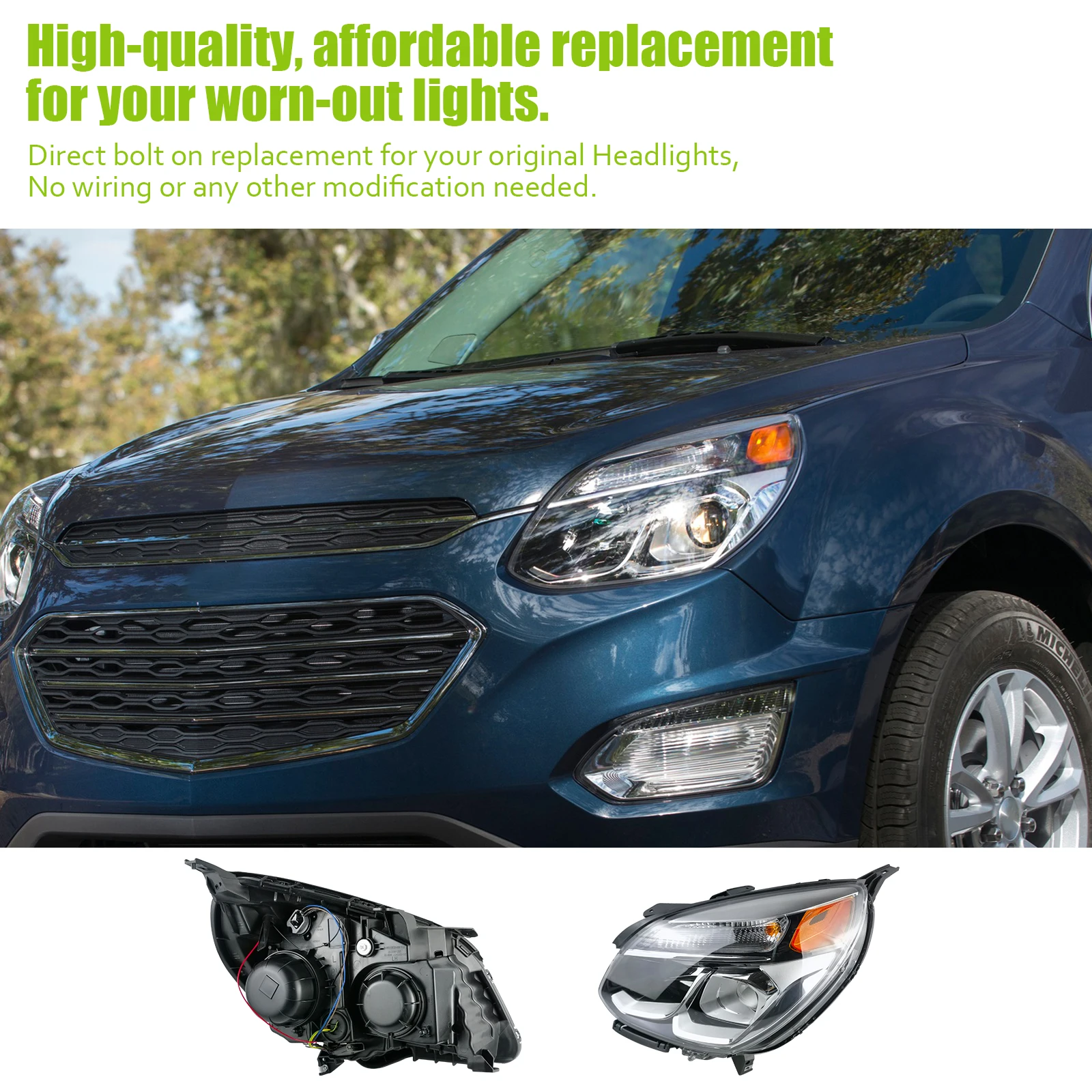 مجموعة مصابيح السيارة الأمامية لسيارة شيفروليه إكوينوكس 16-17، عدسة شفافة، 1 كشافات أمامية يسار #6