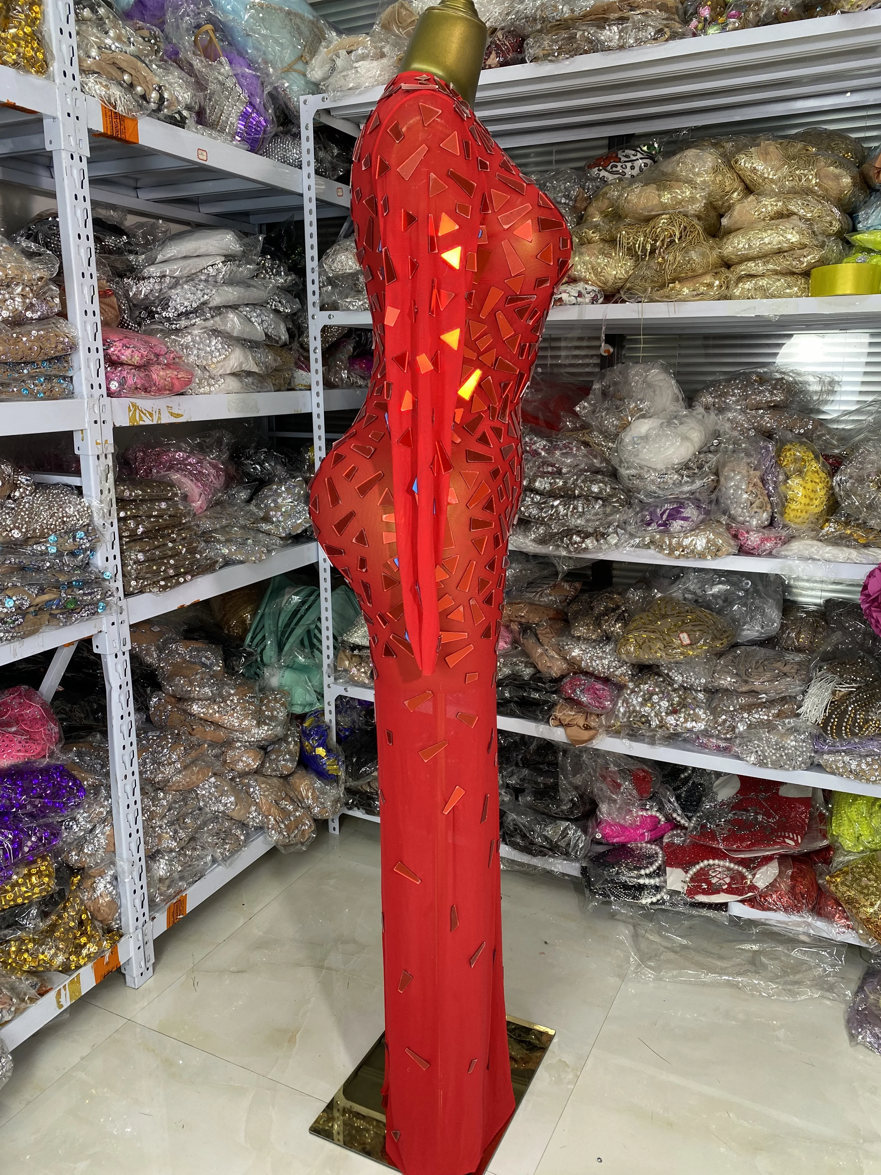 Feminino vermelho y2k vestido de festa à noite manga longa o pescoço espelho malha ver através maxi longo aniversário vestidos celebridade trajes palco