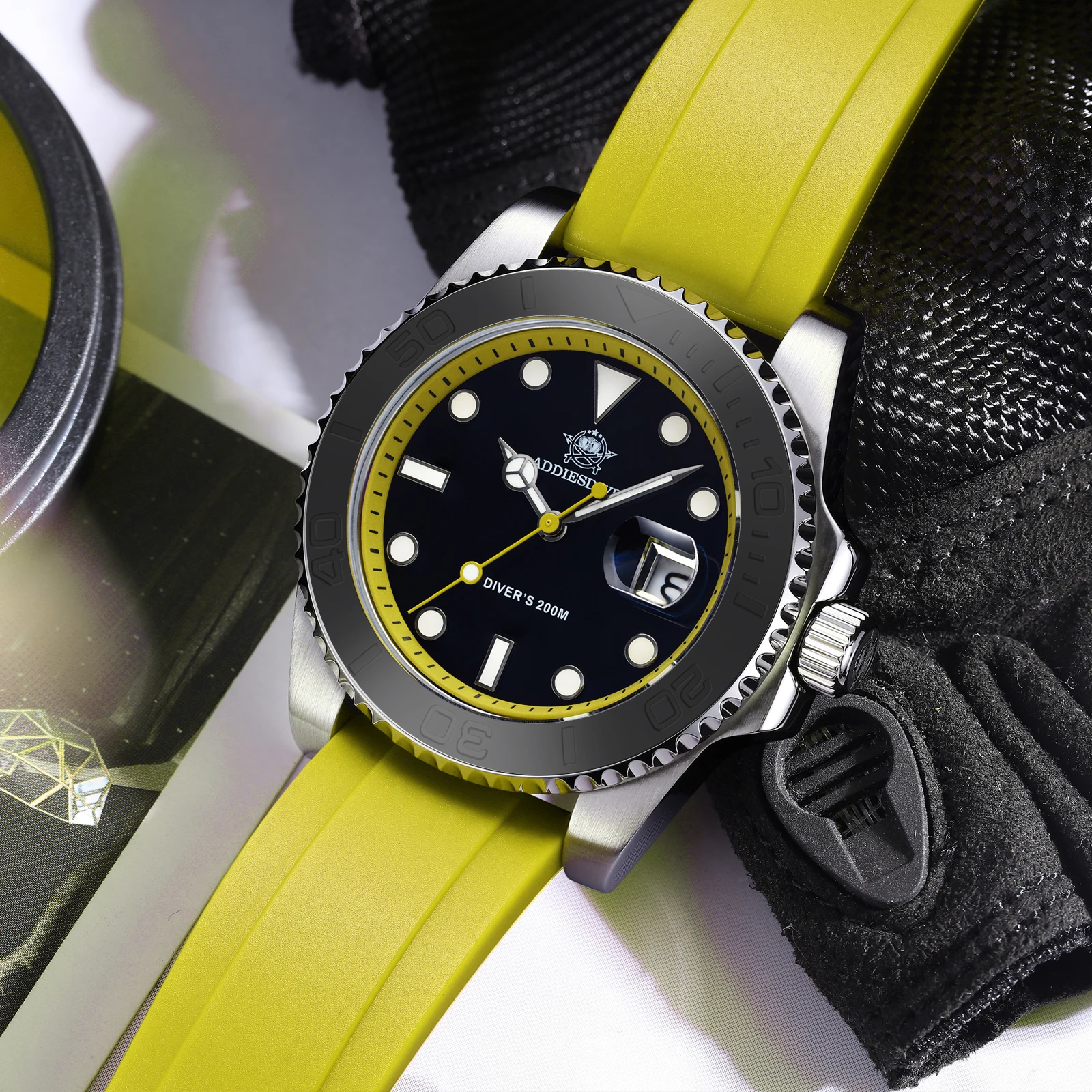 

ADDIESDIVE AD2040 резиновые модные кварцевые часы супер светящиеся 200 м водонепроницаемые мужские наручные часы для дайвинга Reloj Hombre спортивные часы