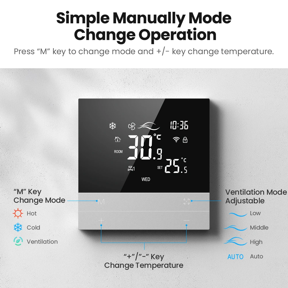 Miucda-tuya termostato inteligente para ar condicionado, interruptor central do ar condicionado, funciona com alexa e google home