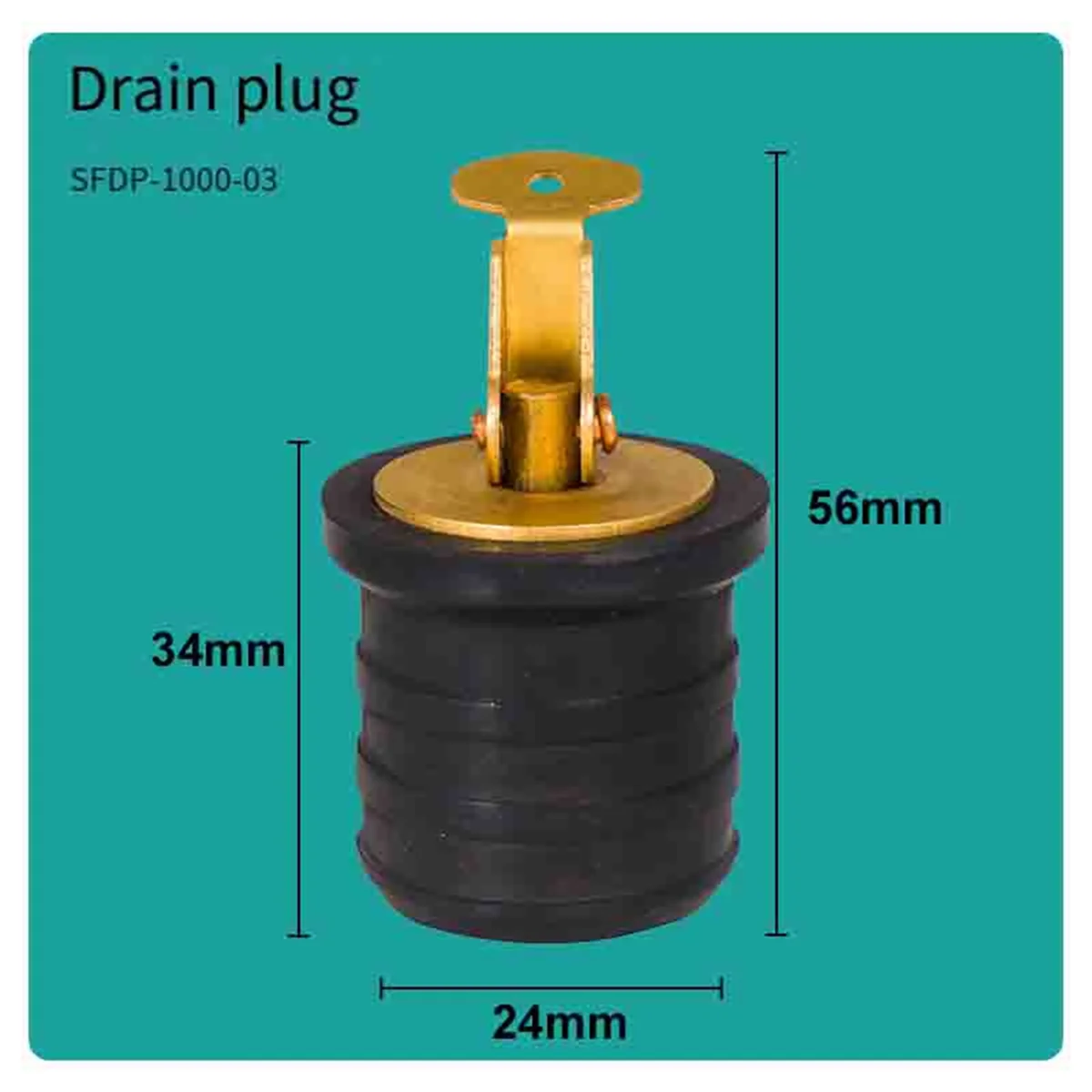 Rubber Seal Brass Drain Plug Brass Snap Lock Bait Well Plug Bottom Porthole Drain Plug for Scuppers Boats and Yachts