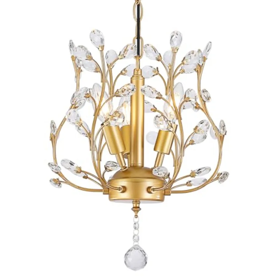 

Small Crystal Chandelier Farmhouse 3-Light Branch Crystal Pendant Light with 47.2'' Adjustable Chain Vintage 13.8'' Ceiling Han