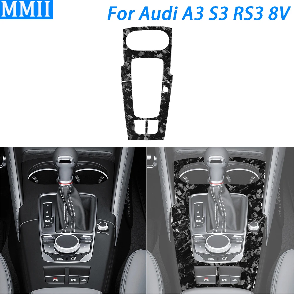 

For Audi A3 S3 RS3 8V 2013-2019 Forged Carbon Fiber Gear Shift Water Cup Holder Panel Cover Car Interior Accessories Sticker