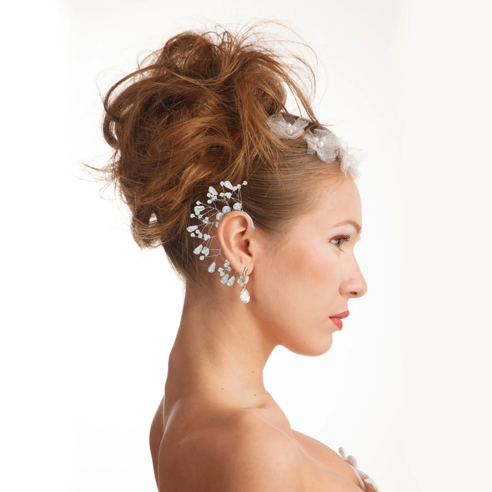 

1Pair Women Fairy Ear Cuffs Non-Piercing Clip-on Imitation Pearl Bridal Earrings Wedding Earrings for Bridesmaids