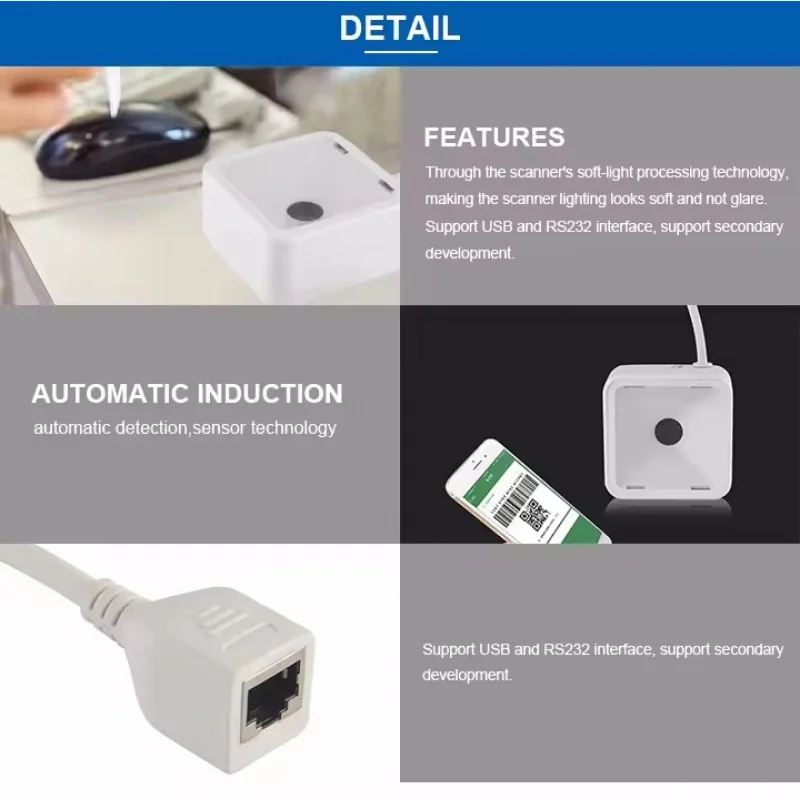 Industrial Fixed Mount QR Code Scanner Module 1D 2D Barcode Reader Engine for Retail POS Access Control Gateway