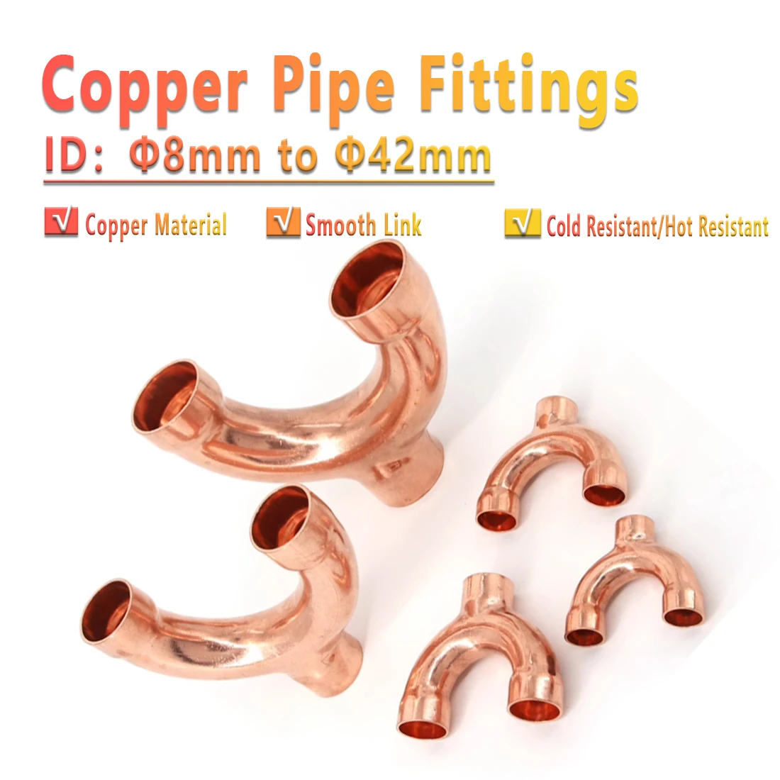

Inner diameter 8mm to 42mm copper joint Y-type three-way pipe joint splitter copper end water inlet welding joint