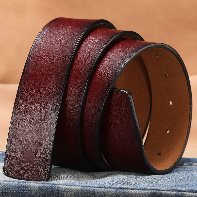 New Men\'s Leather Smooth Buckle Belt Leather Headless Belt Belt Men\'s Retro Belt Without Buckle Punching Belts for Men