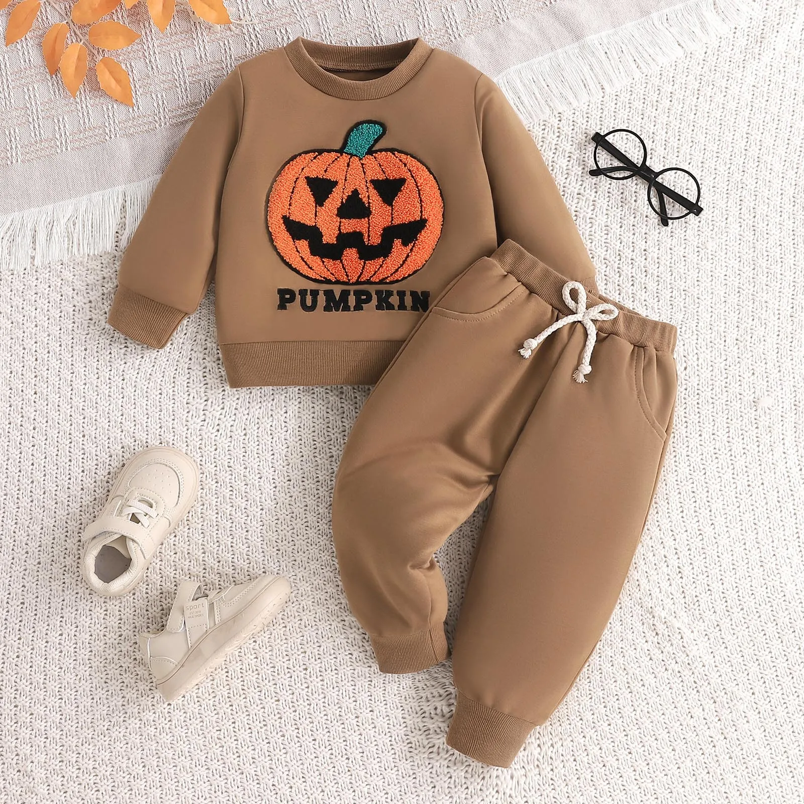 

Winter Halloween Clothes Sets Pumpkin Toddler Boys Girls Halloween Long Sleeve Pumpkin Embroider Tops Pullover Pants Outfits