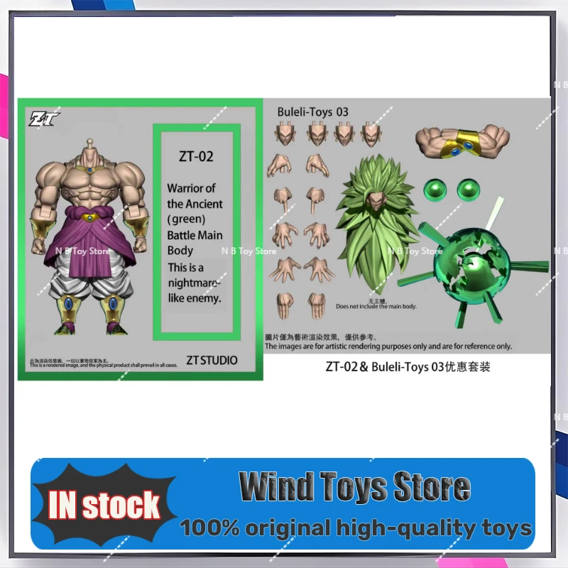 Novo produto, pré-encomenda ZT Studio Ancient Warrior Broly Dragon Ball Z 1/12, boneco de ação de cabelo longo verde e amarelo