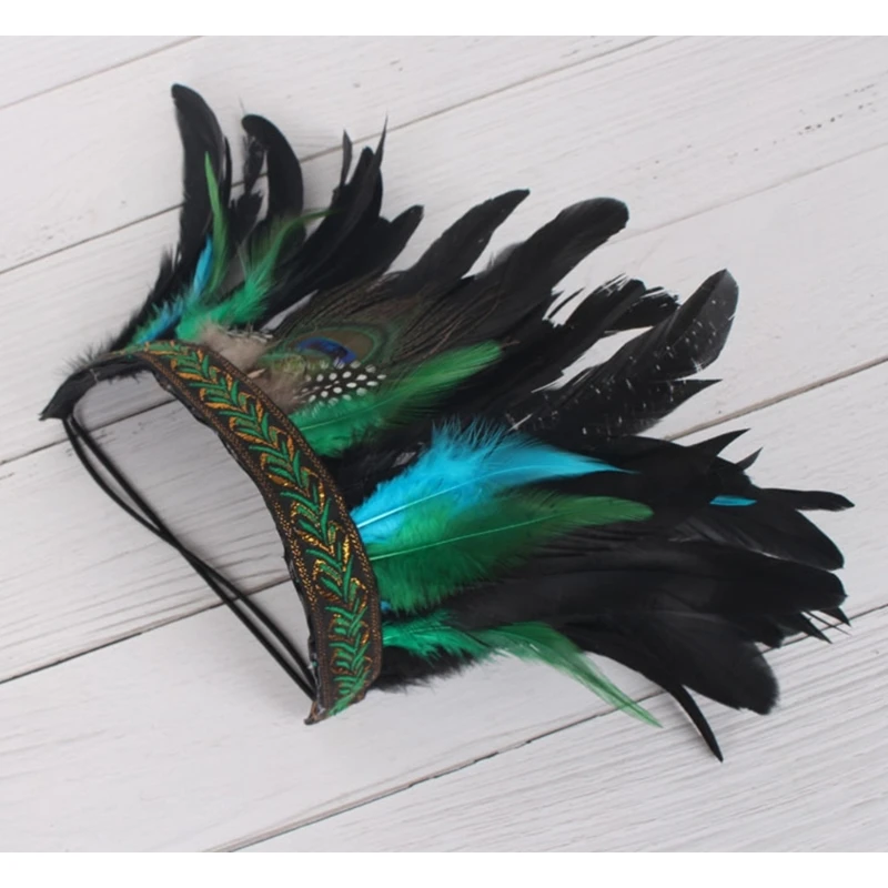 Bohemia Hairband with Peacocks Decors Ethnic Elastic Headband for Girls Festival Halloween Party