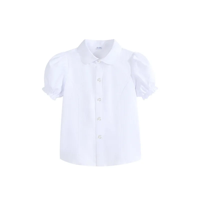 Girls white shirt New short-sleeved summer cotton academy performance clothes comfortable and versatile