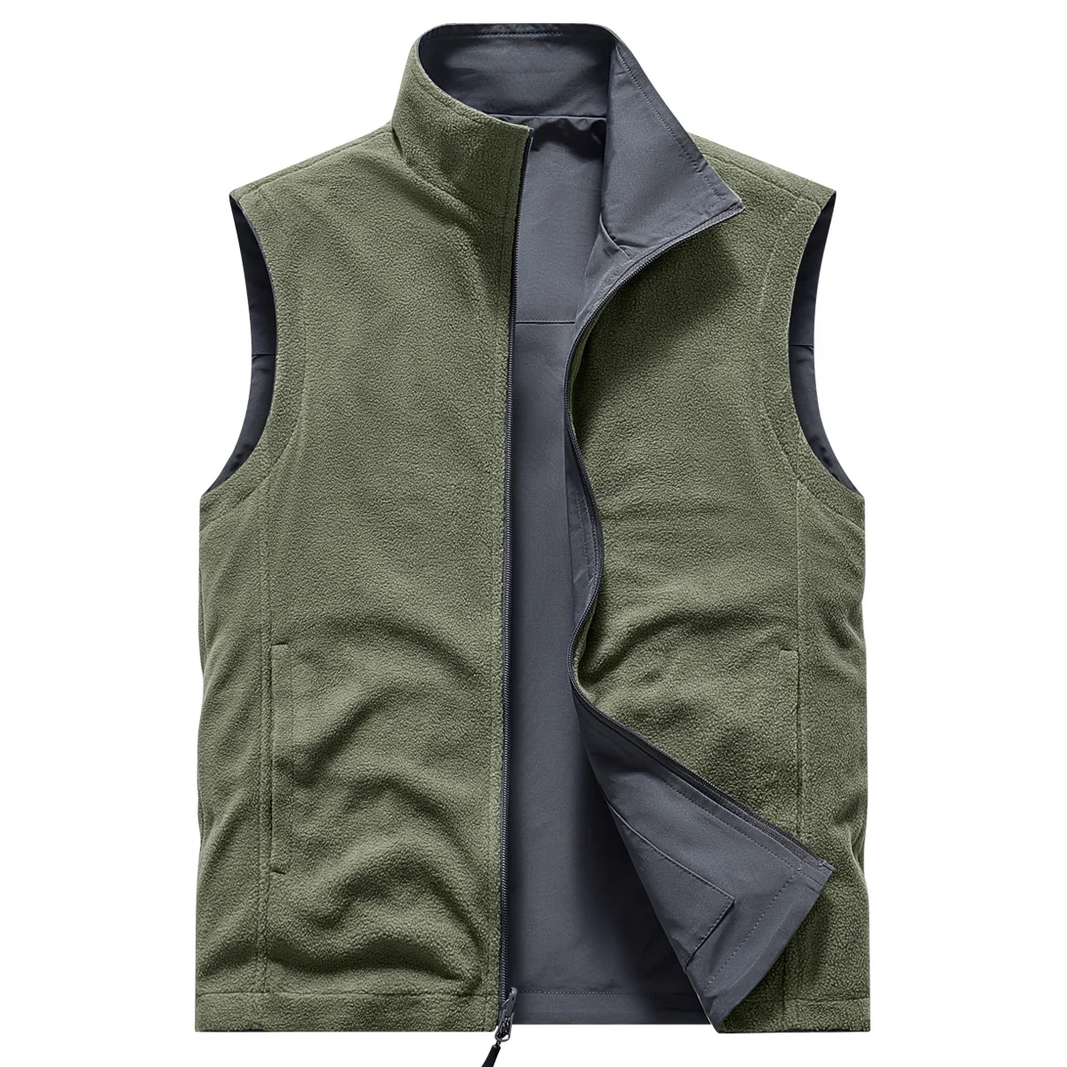 Autumn Winter Fleece Vests Men Double Sided Vests Fashion Casual Sleeveless Jacket Male Fishing Hiking Vest