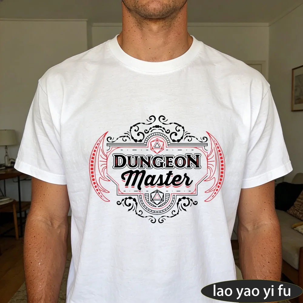 Dungeon Master Decorative Badge Style Art Print T-Shirt Men's D&D Gaming Short Sleeve summer crewneck cotton tee Top