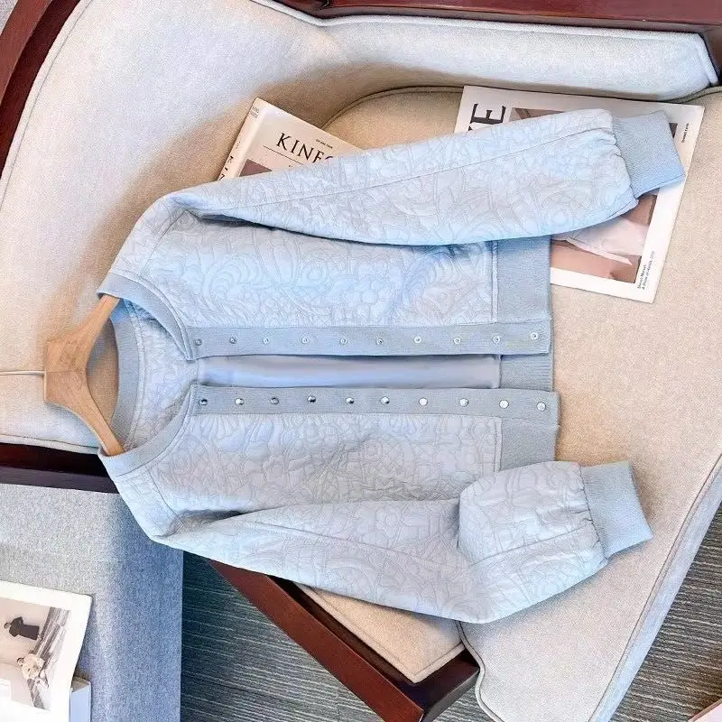 

Light Blue Casual Coat Women's 2025 New Popular Fashion Wear Spring Short Stand-Up Collar Jacket Beige Spring and Autumn Short