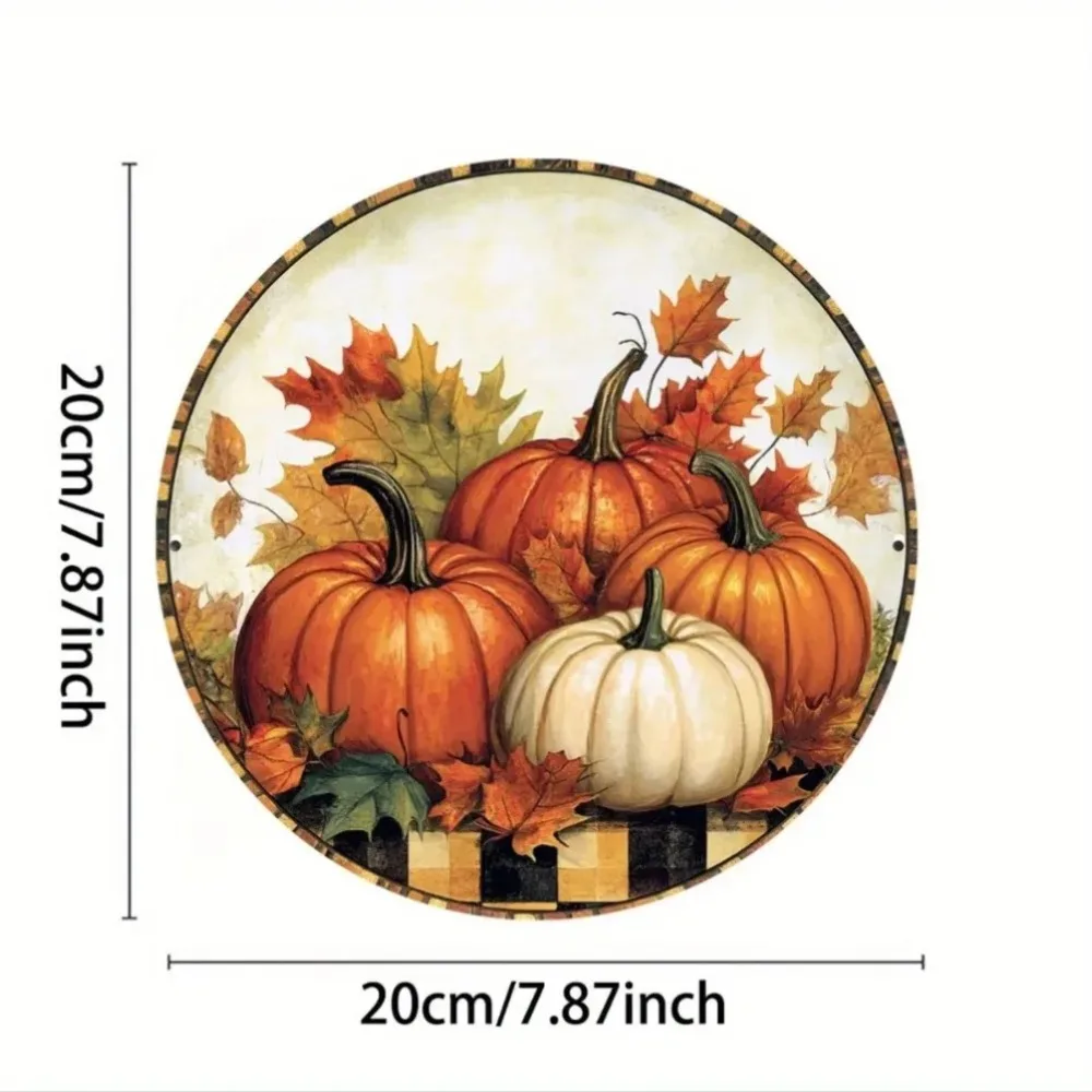 إكليل اليقطين الريفي العتيق، علامة معدنية ساحرة، ديكور الخريف لعيد الشكر والهالوين، مثالي للمقهى المنزلي المثبت على الحائط #2