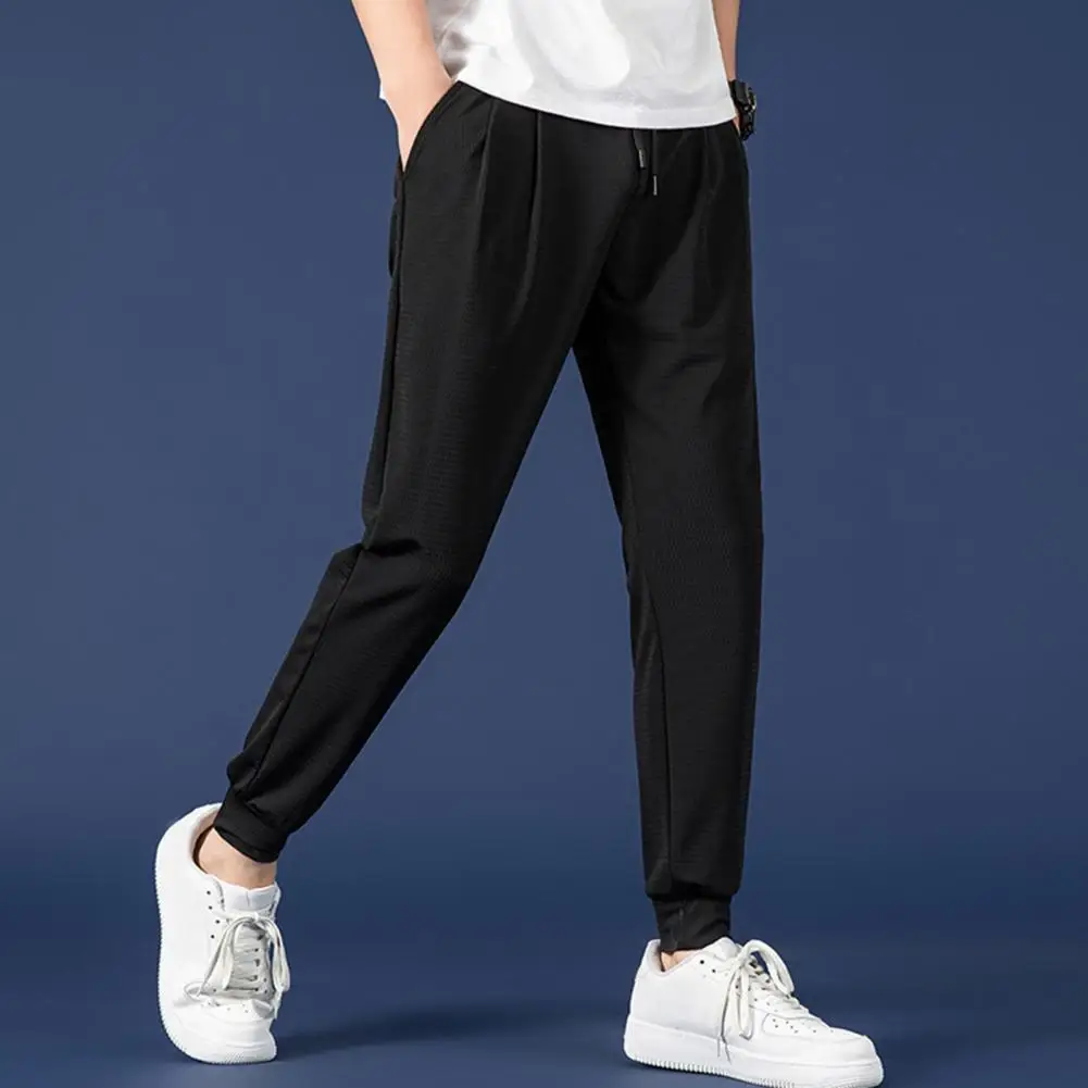 Summer Zip Pockets Men's Sweatpants Breathable Quick Dry Stretch Ice Silk Casual Track Pants Straight Sport Trousers 8XL